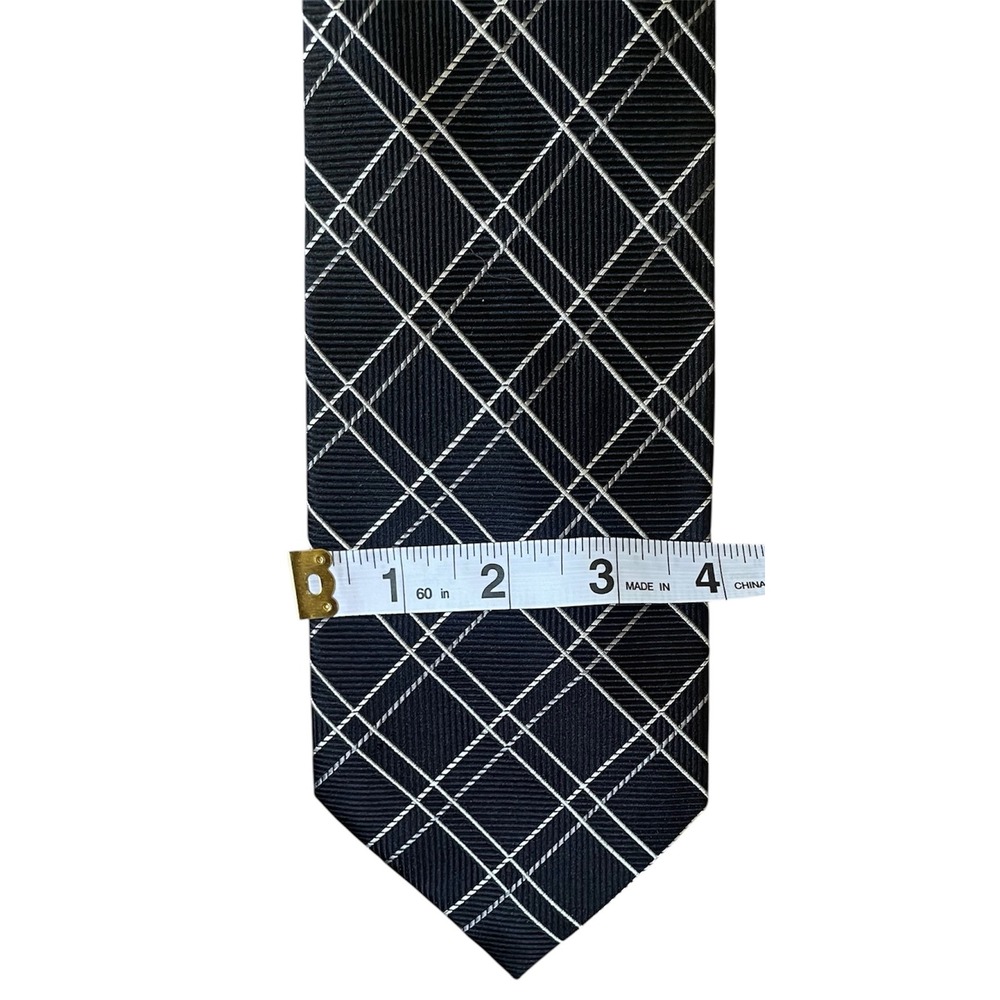 Foggia Mens Necktie Black White Plaid Pattern Silk Business Formal - Picture 4 of 4
